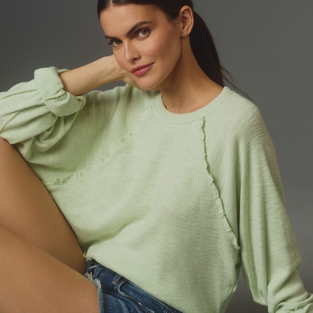 Anthropologie celery colored top textured fabric lightweight
